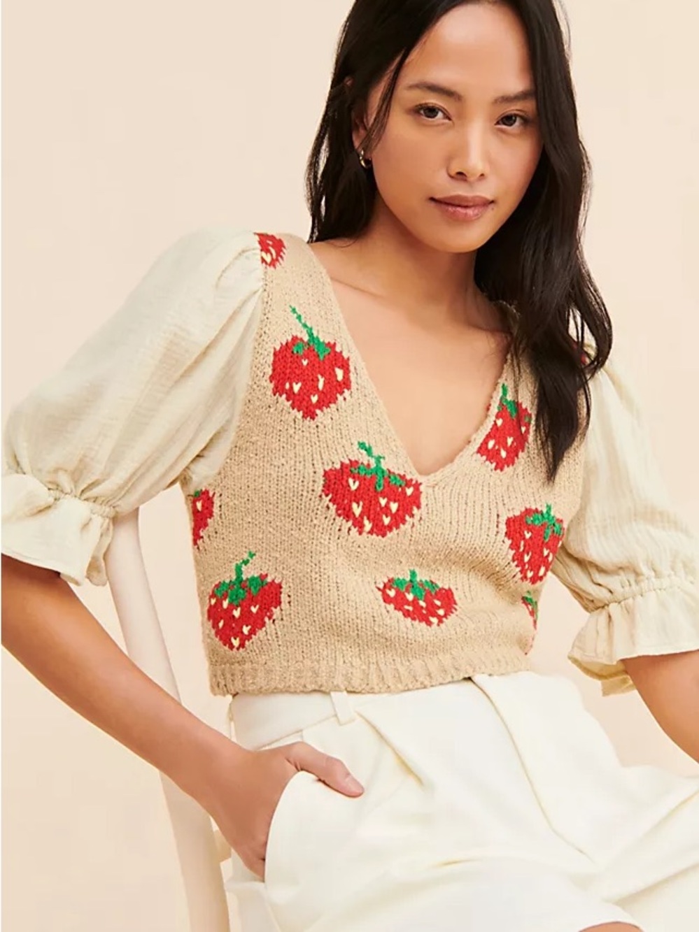 Free People Strawberry Jam Mixed Media Top Small Cottagecore Coquette Lolita